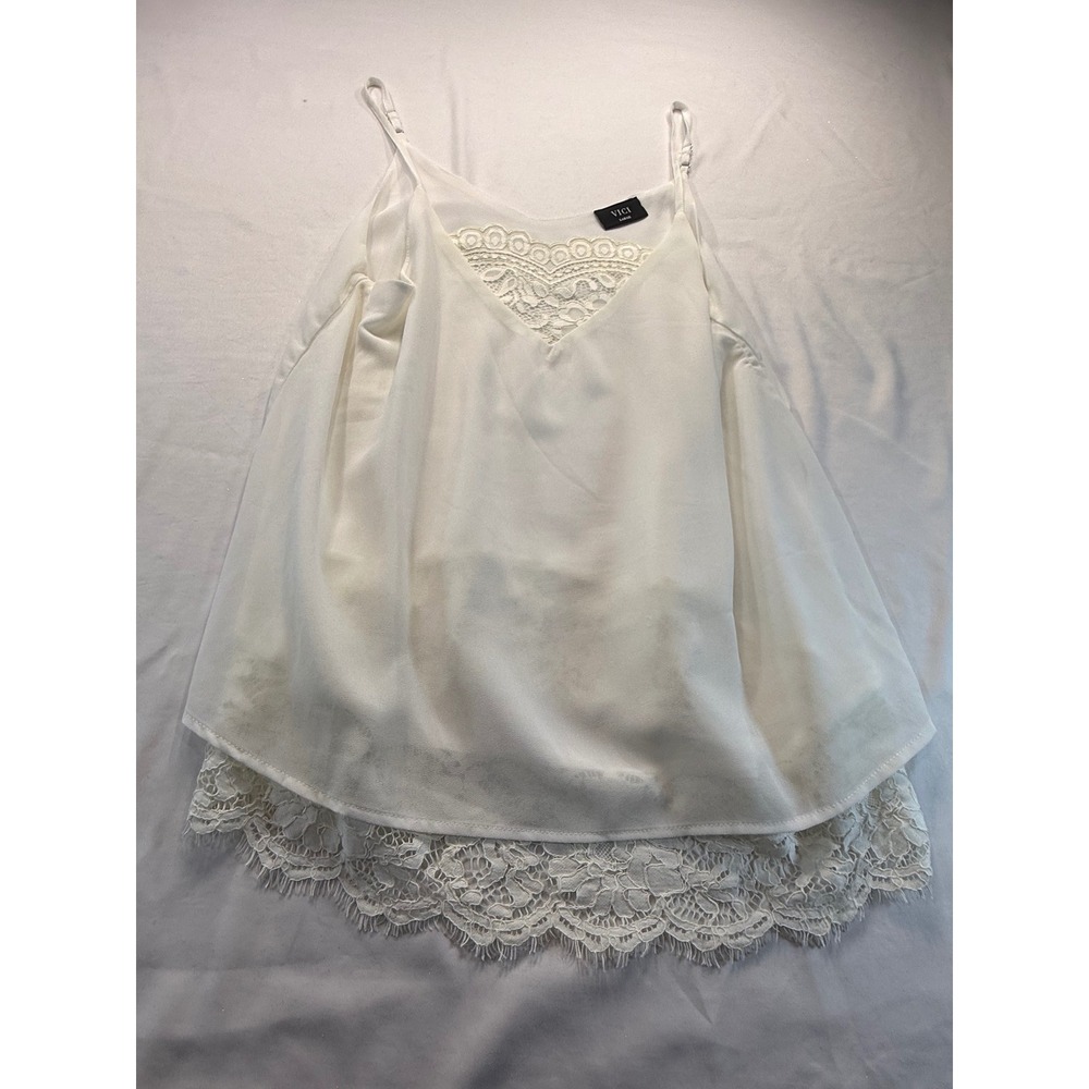VICI White Lace Trim V-Neck Cami Adjustable Straps Tank Top Large